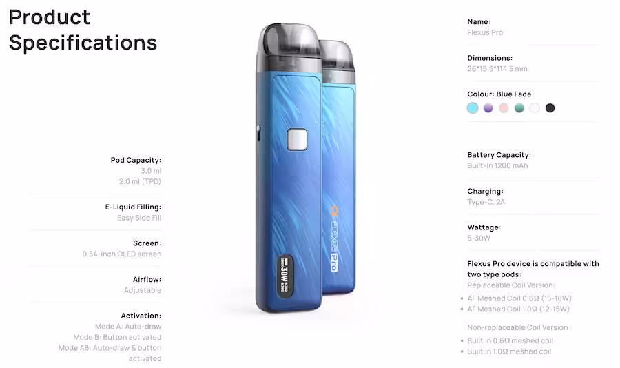 Aspire Flexus Pro Specifications